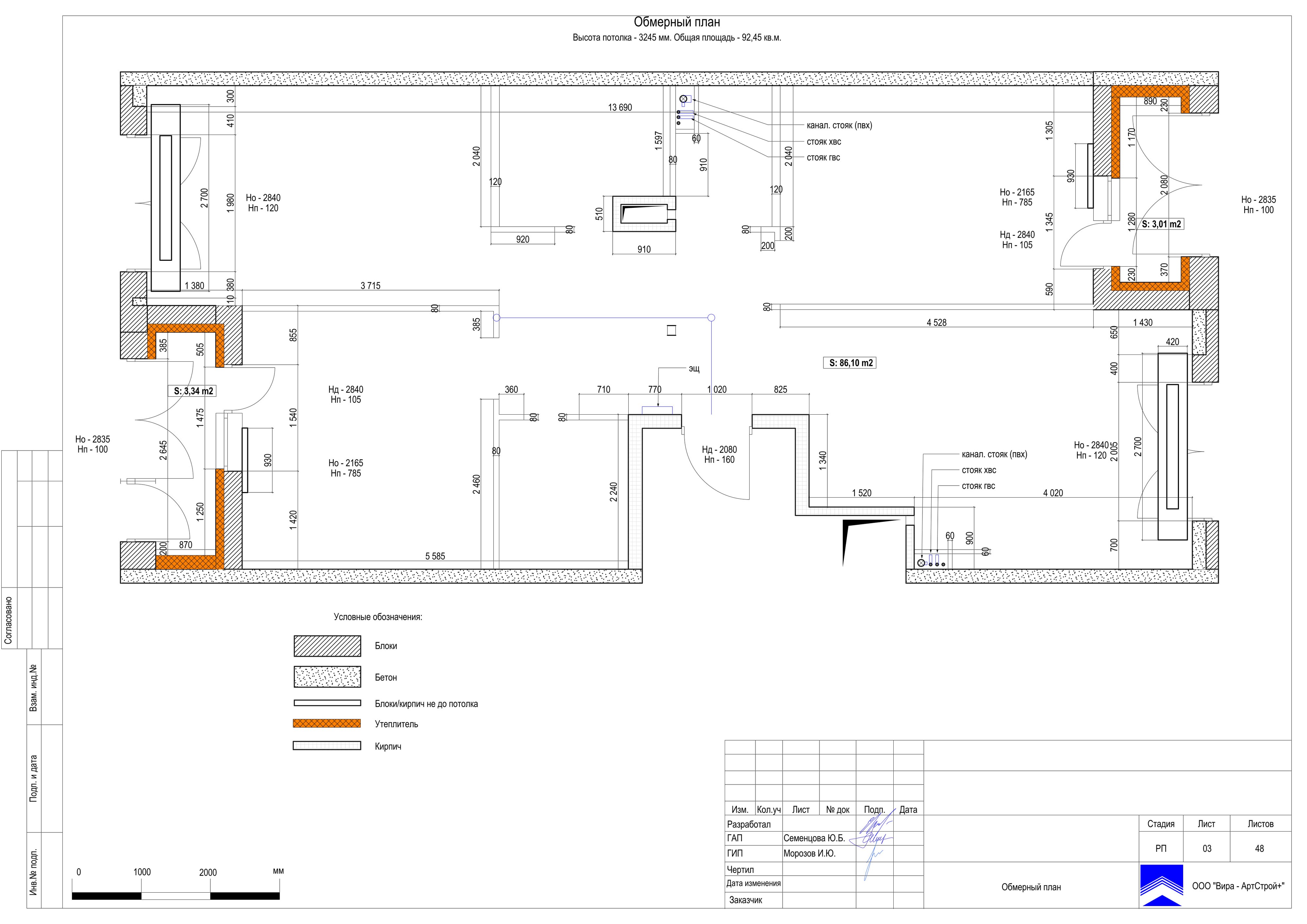 Трёхкомнатная квартира 91 м2