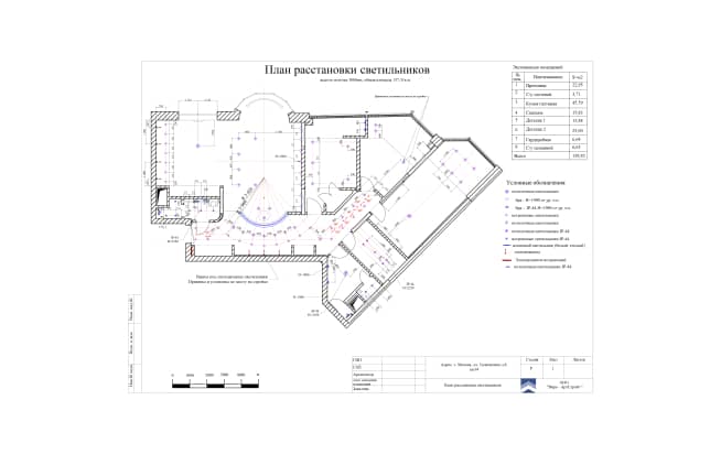 Разноцветное решение, электрика дизайн-проект. План расстановки светильников