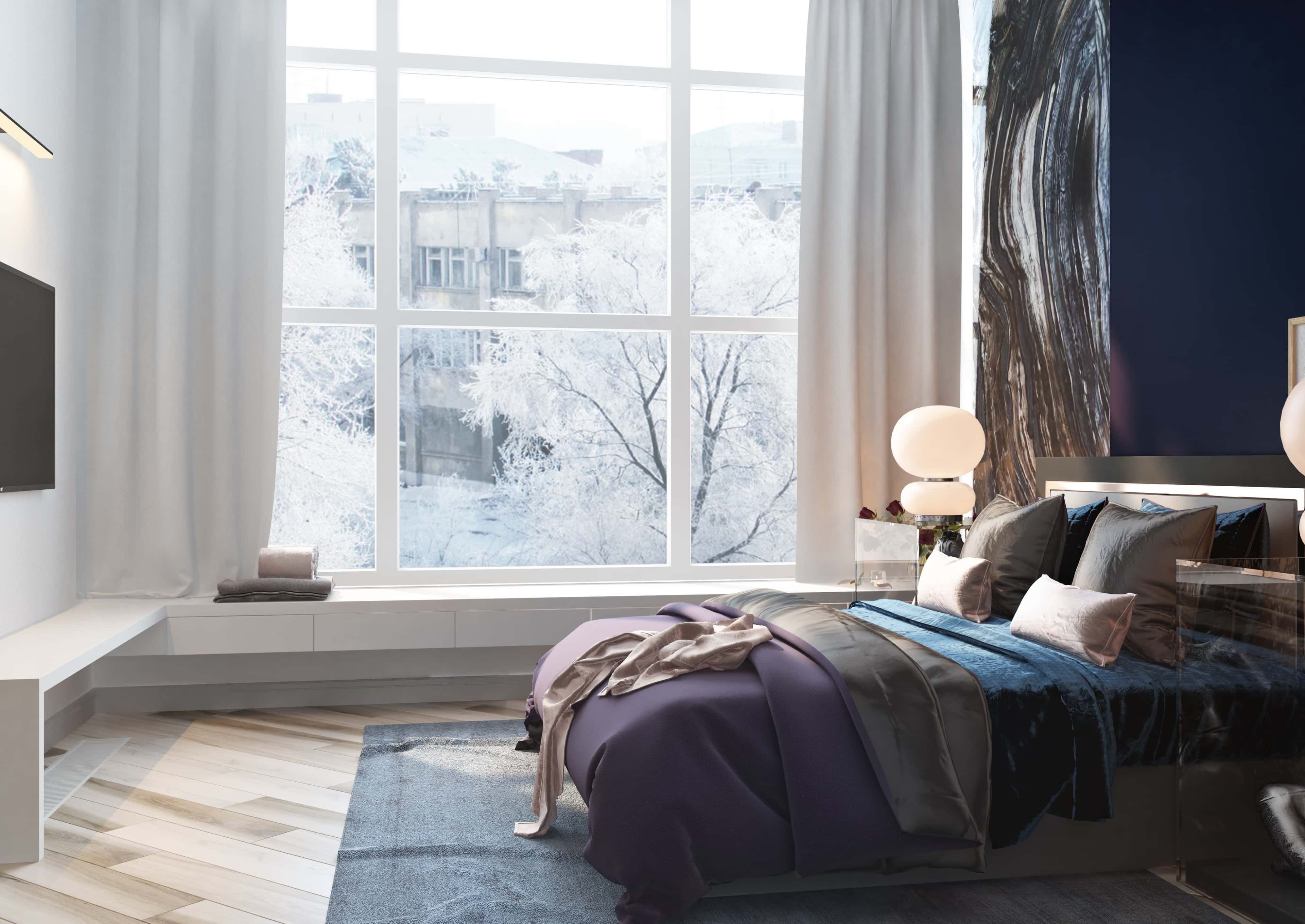 Спальня с панорамным окном Спальня с панорамным окном