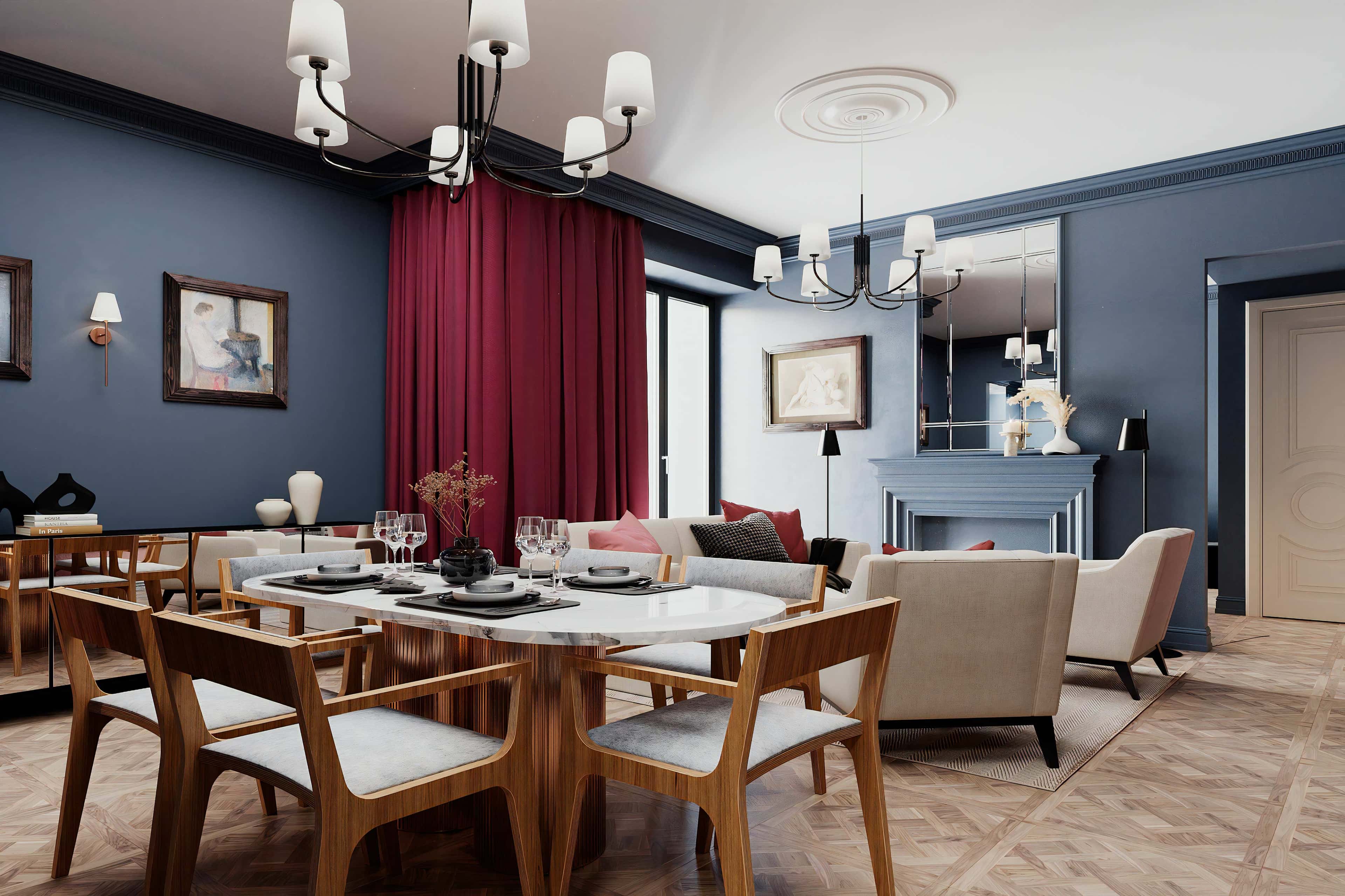 Дизайн современной гостиной с камином в московской квартире Дизайн современной гостиной с камином в московской квартире