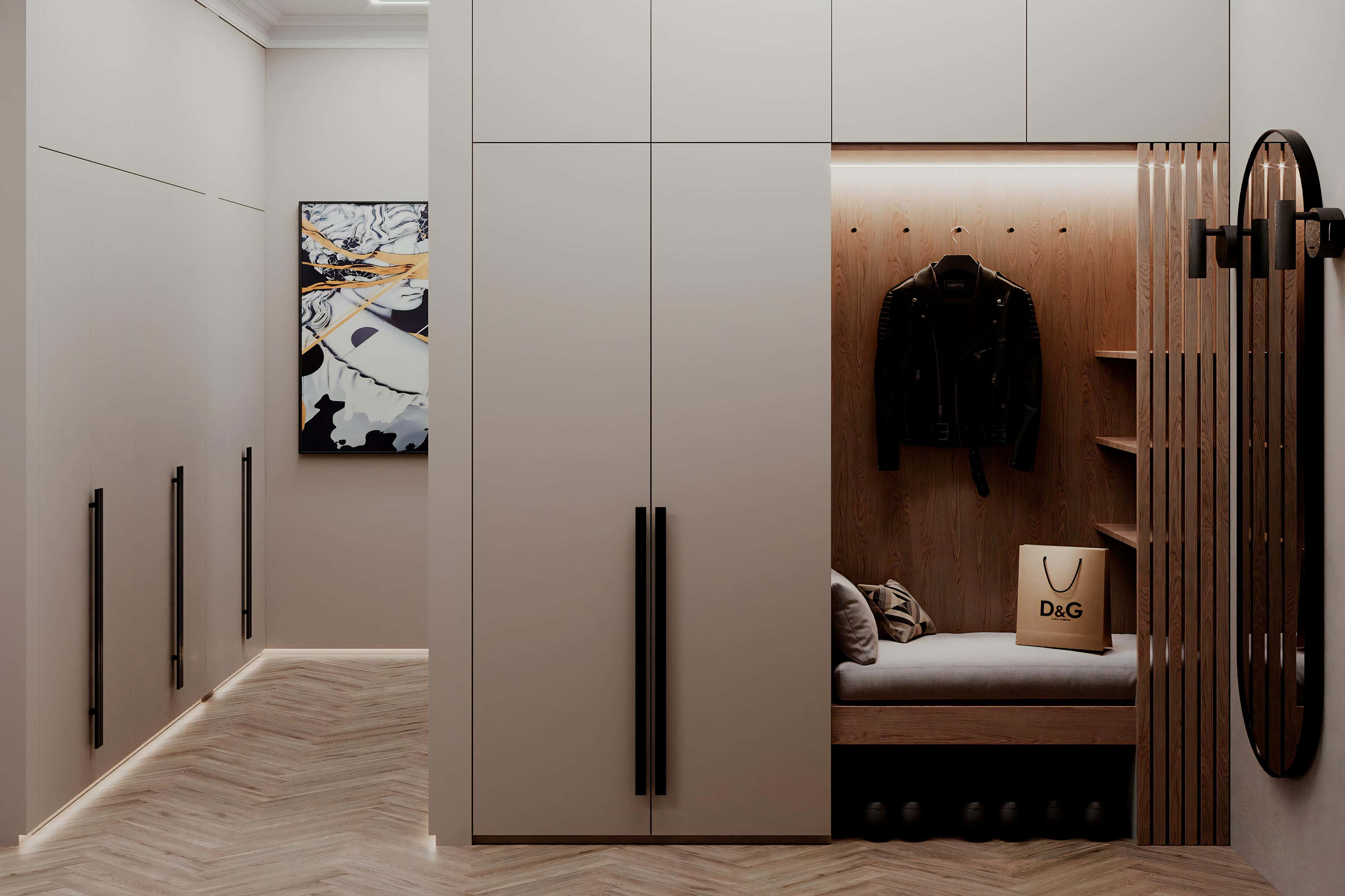 Современный стиль в дизайне монохромной прихожей Современный стиль в дизайне монохромной прихожей