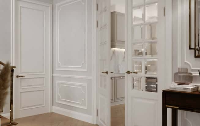 село Ельдигино. Стены оформили жемчужным многослойным декоративным покрытием