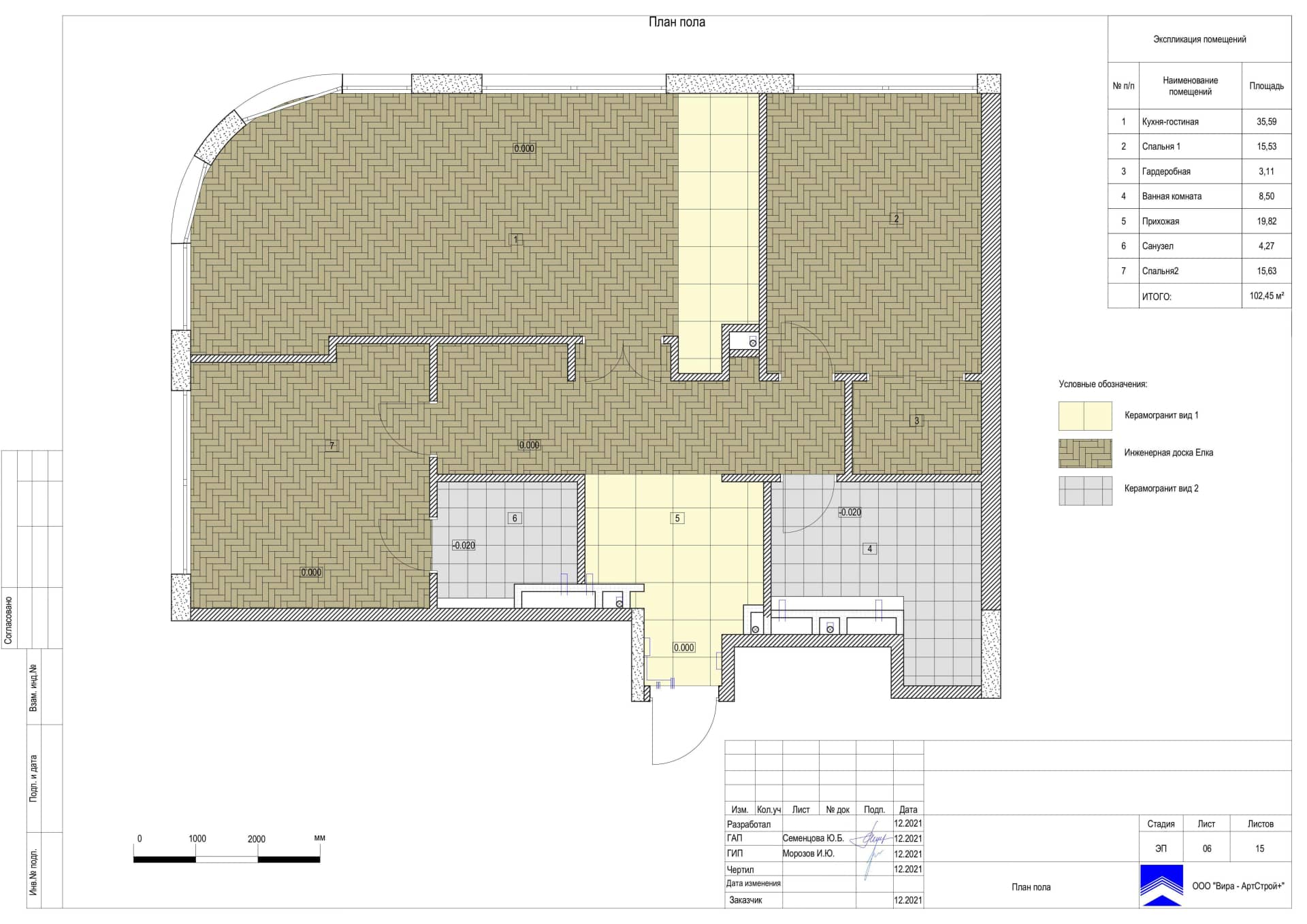 План пола, квартира 102 м² в ЖК «Композиция № 24»