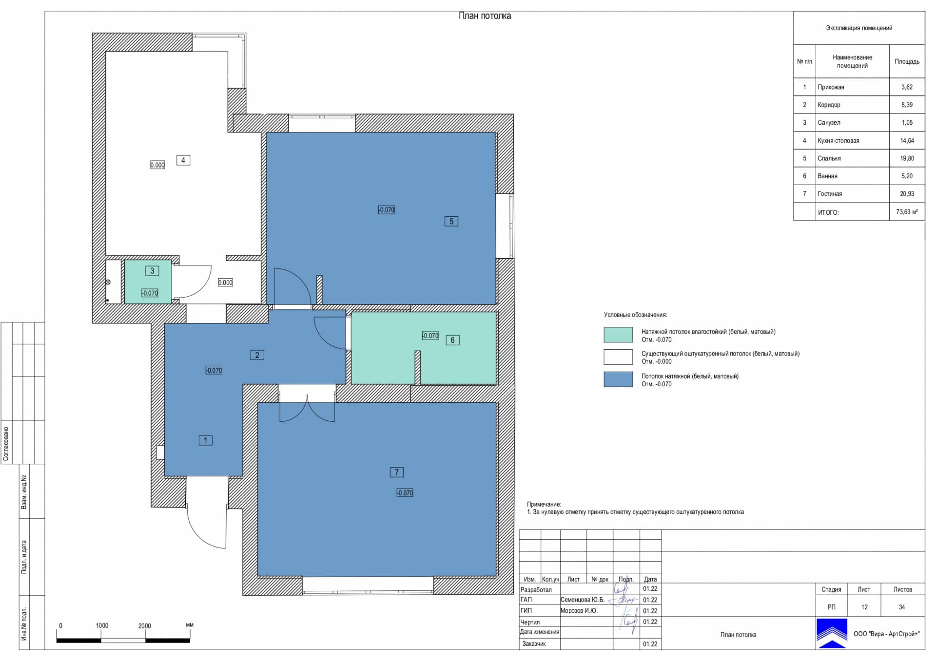 План потолка, квартира 74 м² в КП «Новогорск»