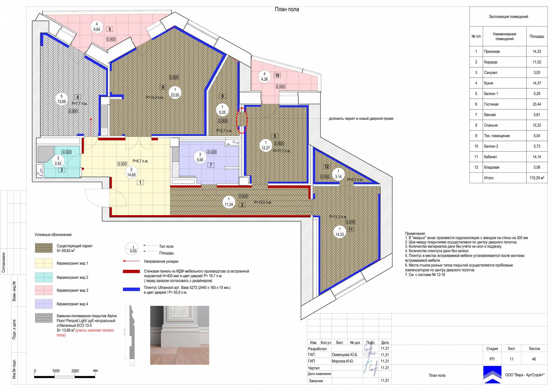 План пола, квартира 115 м²