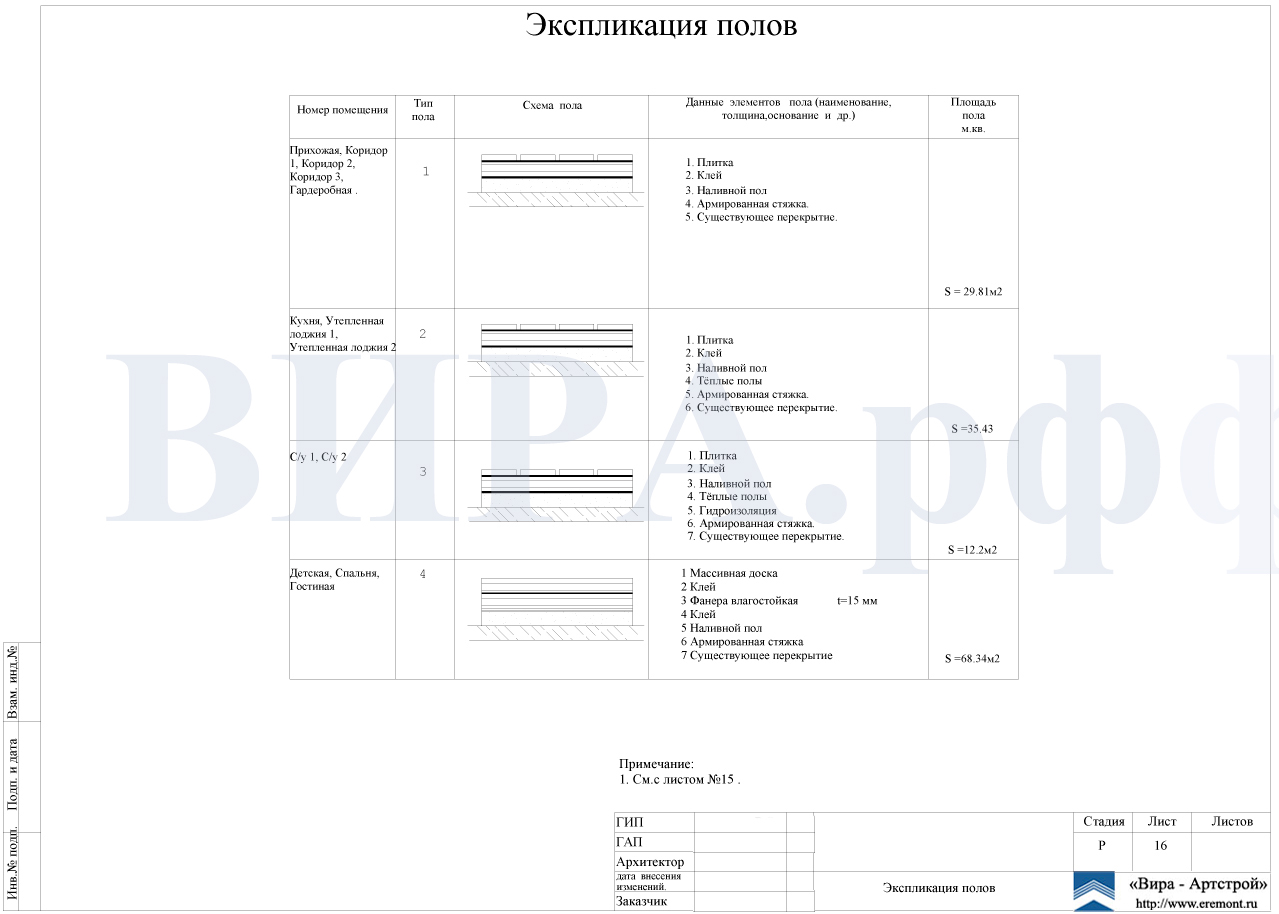 Экспликация полов, квартира 150 м²