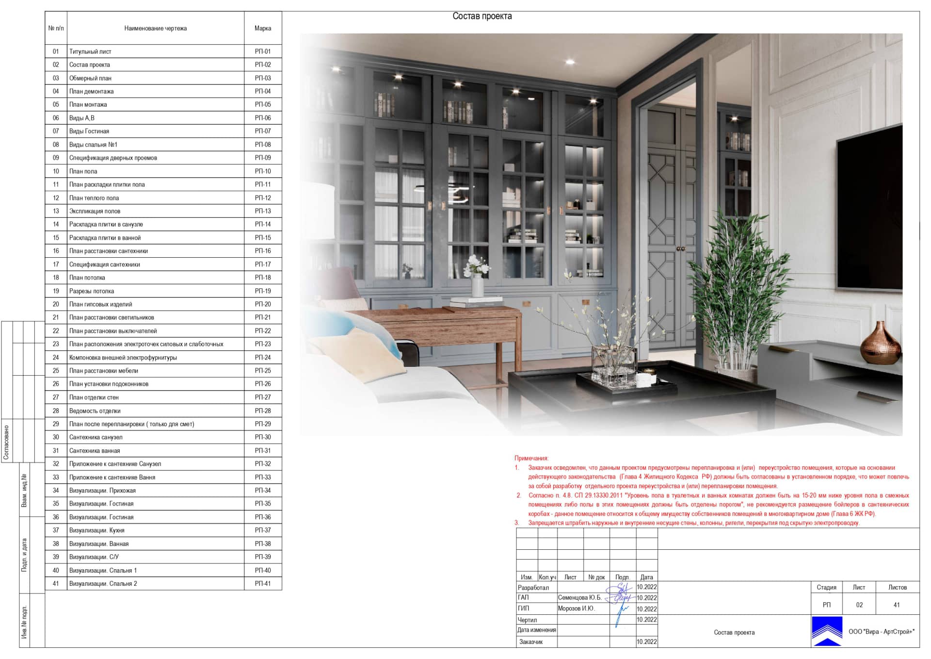 Состав проекта, квартира 93 м² в ЖК «Город на реке Тушино-2018»