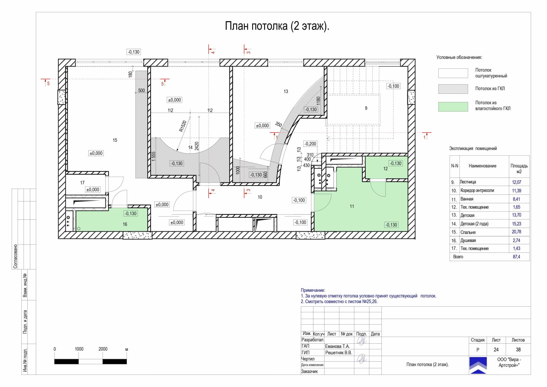 План потолка 2 этаж, квартира 176 м² в ЖК «Измайлово Lane»