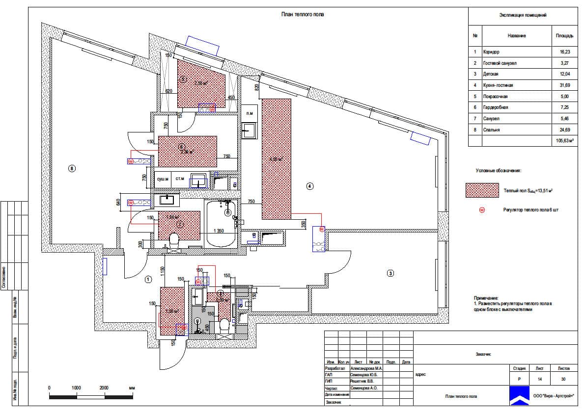 План теплого пола, квартира 110 м² в ЖК «Сердце столицы»