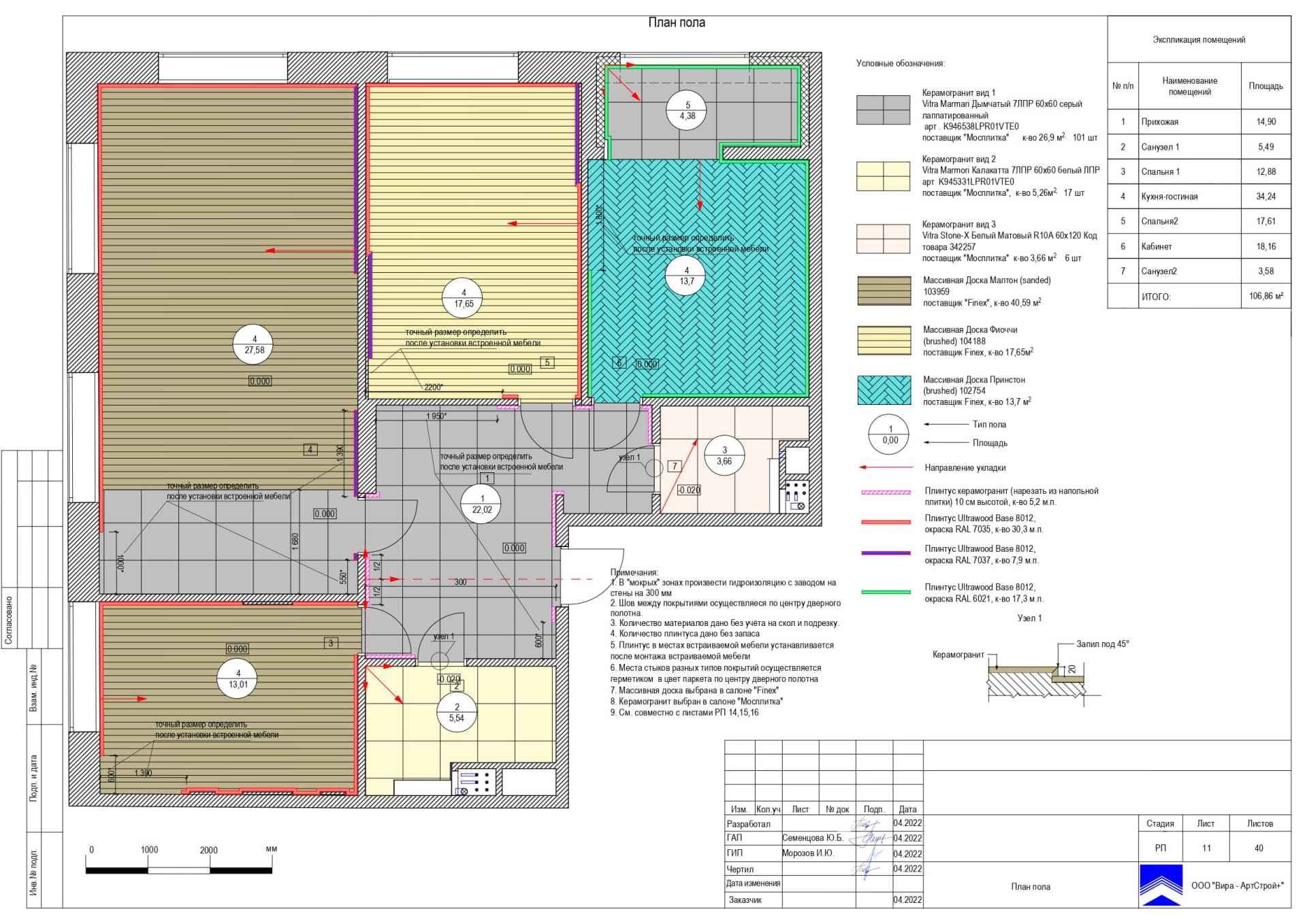 План пола, квартира 107 м² в ЖК «Серебряный Парк»