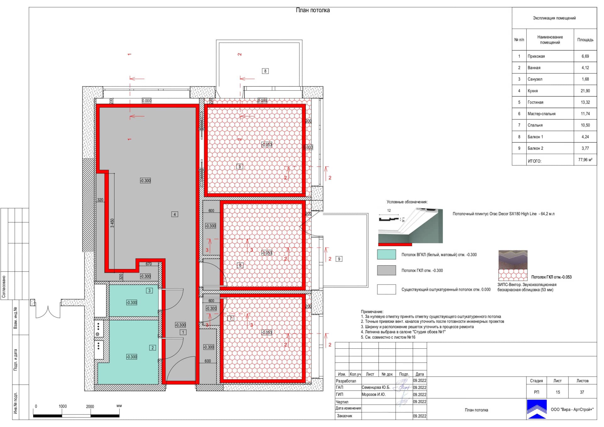 План потолка, квартира 78 м² в ЖК «Джаз»