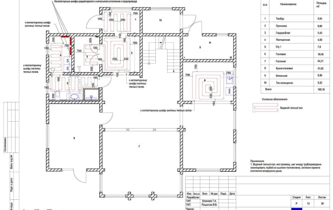 13 План теплого пола. 1 этаж