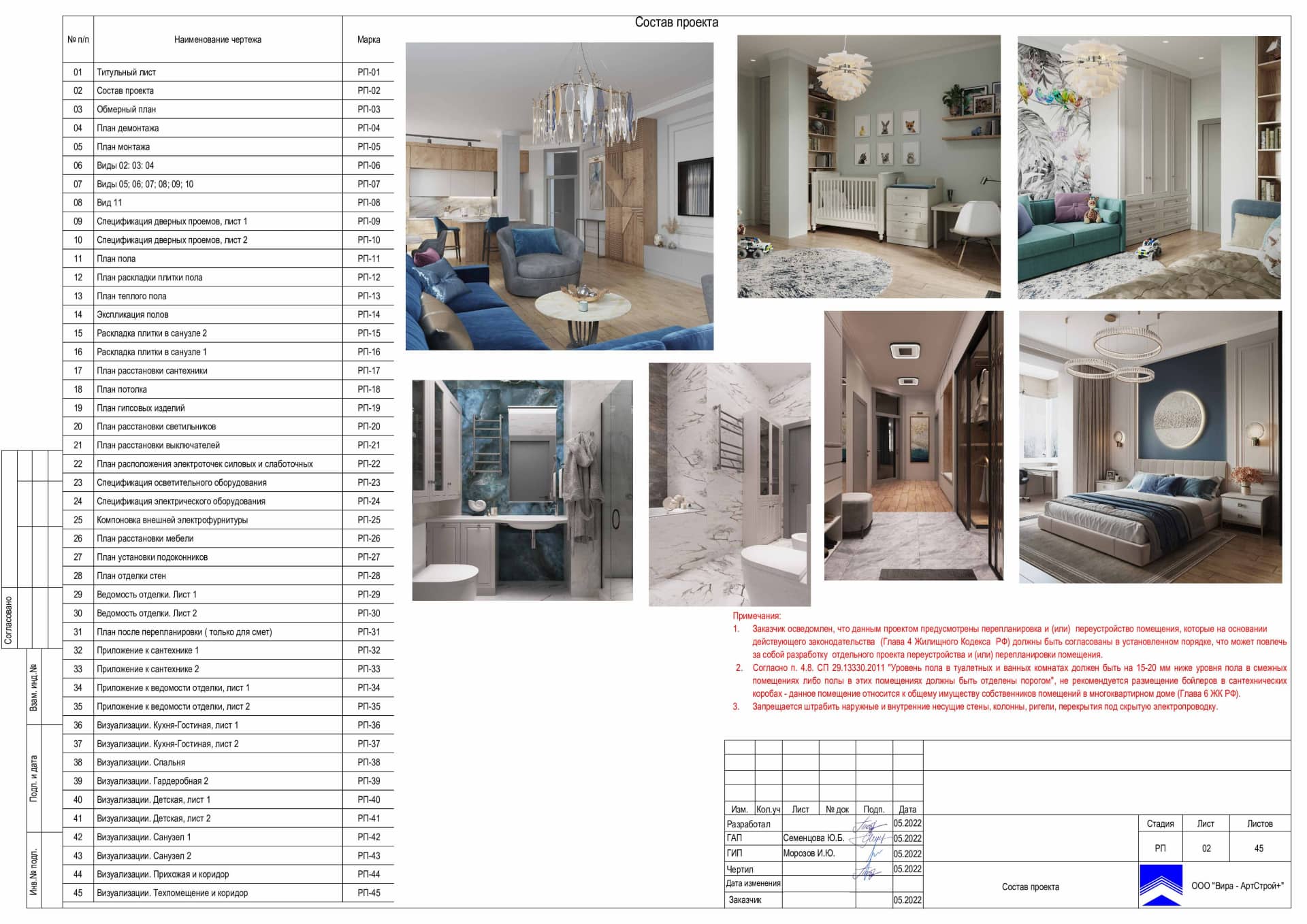 Состав проекта, квартира 120 м² в ЖК «Сколков Бор»