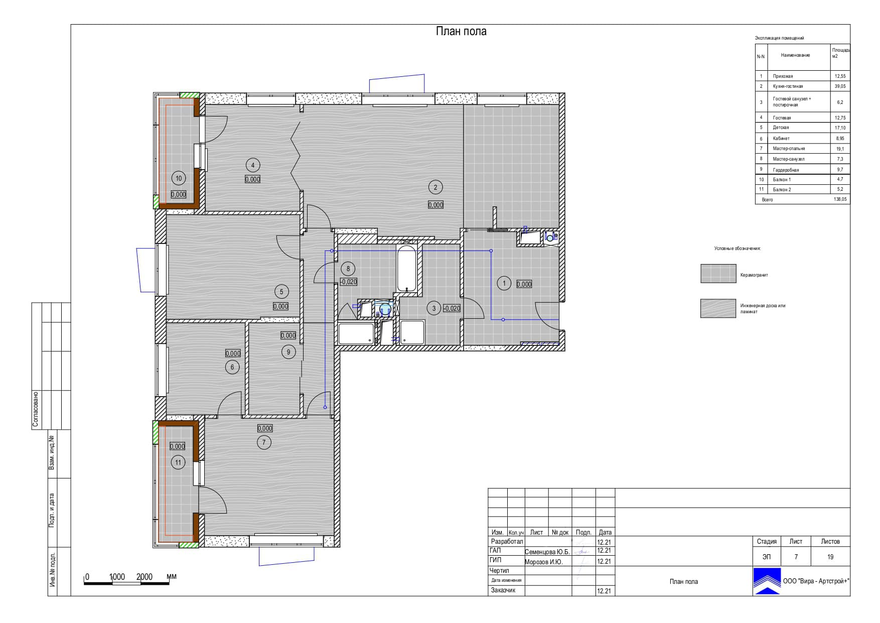 План пола, квартира 138 м² в ЖК «Город на реке Тушино-2018»