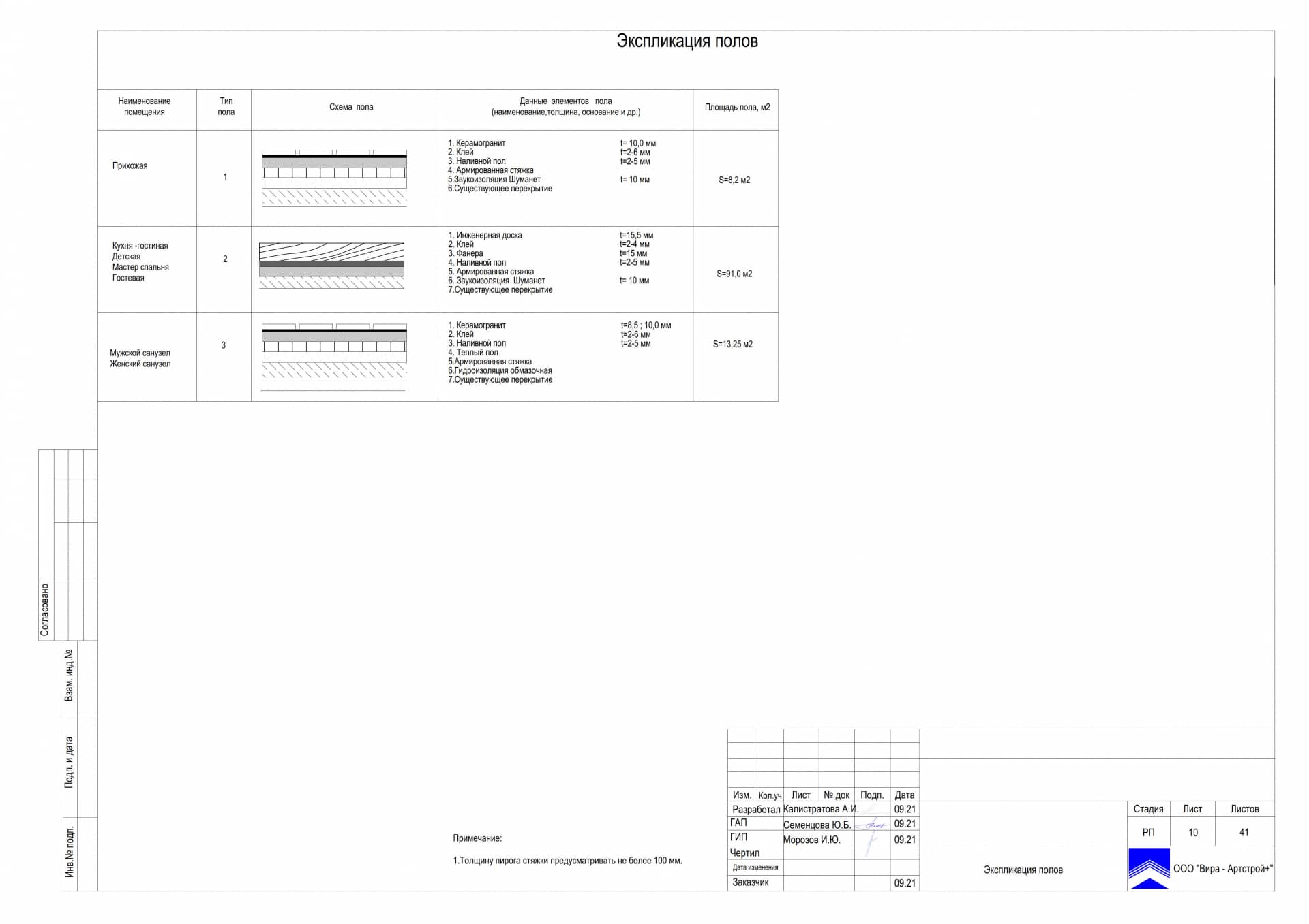 Экспликация полов, квартира 114 м² в ЖК «Wellton Park»