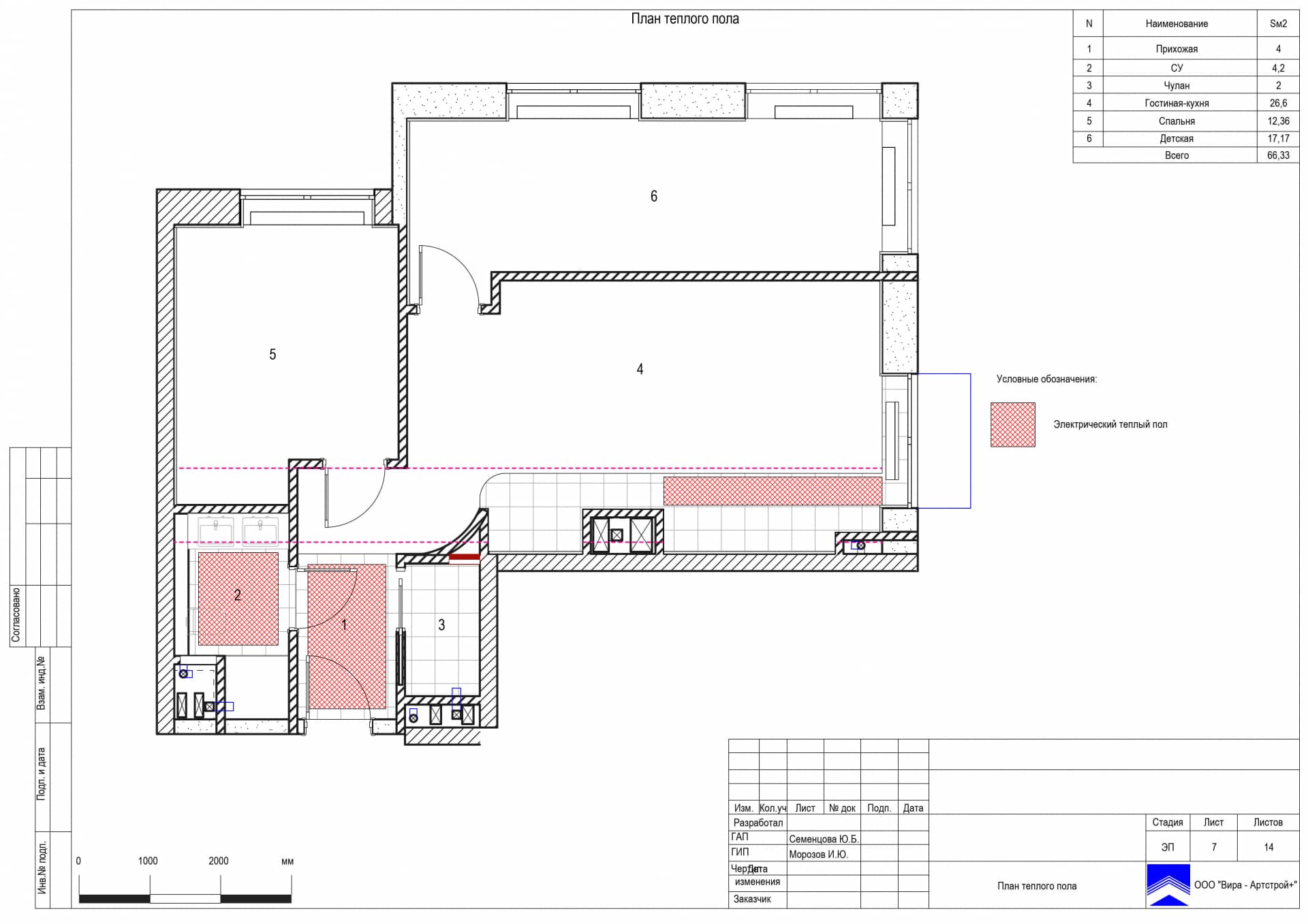 План тёплого пола, квартира 70 м² в ЖК «Discovery Park»