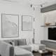 Оформление интерьера гостиной-кухни трехкомнатной квартиры в светло серый цвет в современном стиле. Фото № 72857.