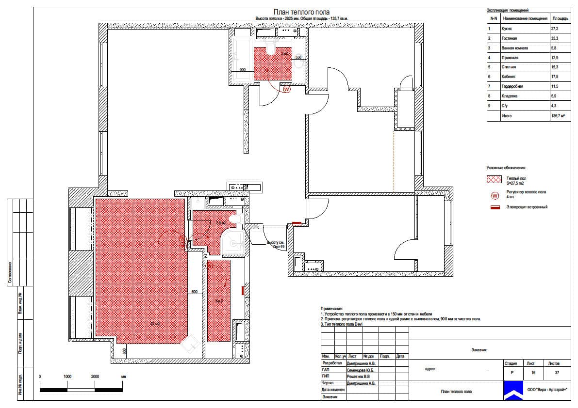 План теплого пола, квартира 135 м² в ЖК «Среда»