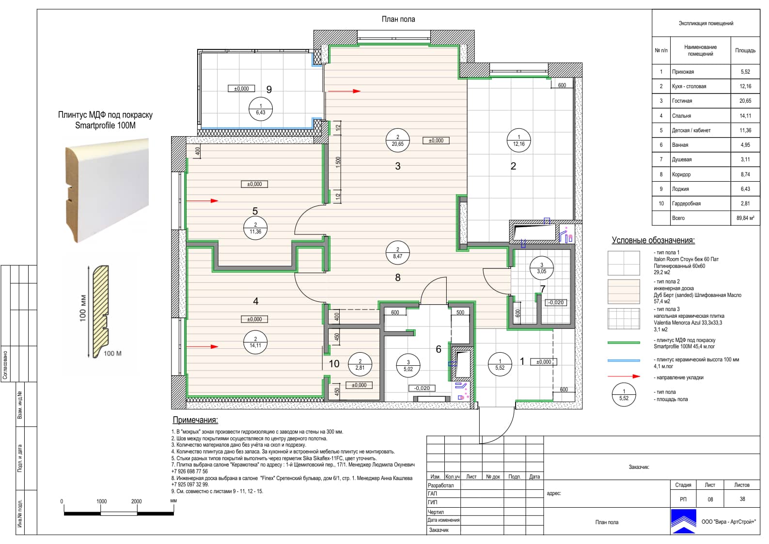 План пола, квартира 92 м² в ЖК «Life Ботанический сад 2»