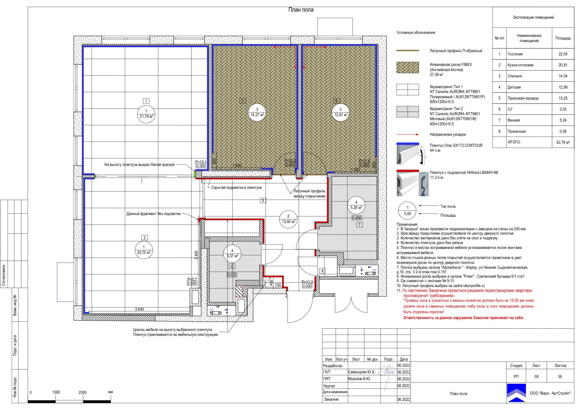 План пола, квартира 93 м² в ЖК «Домашний»