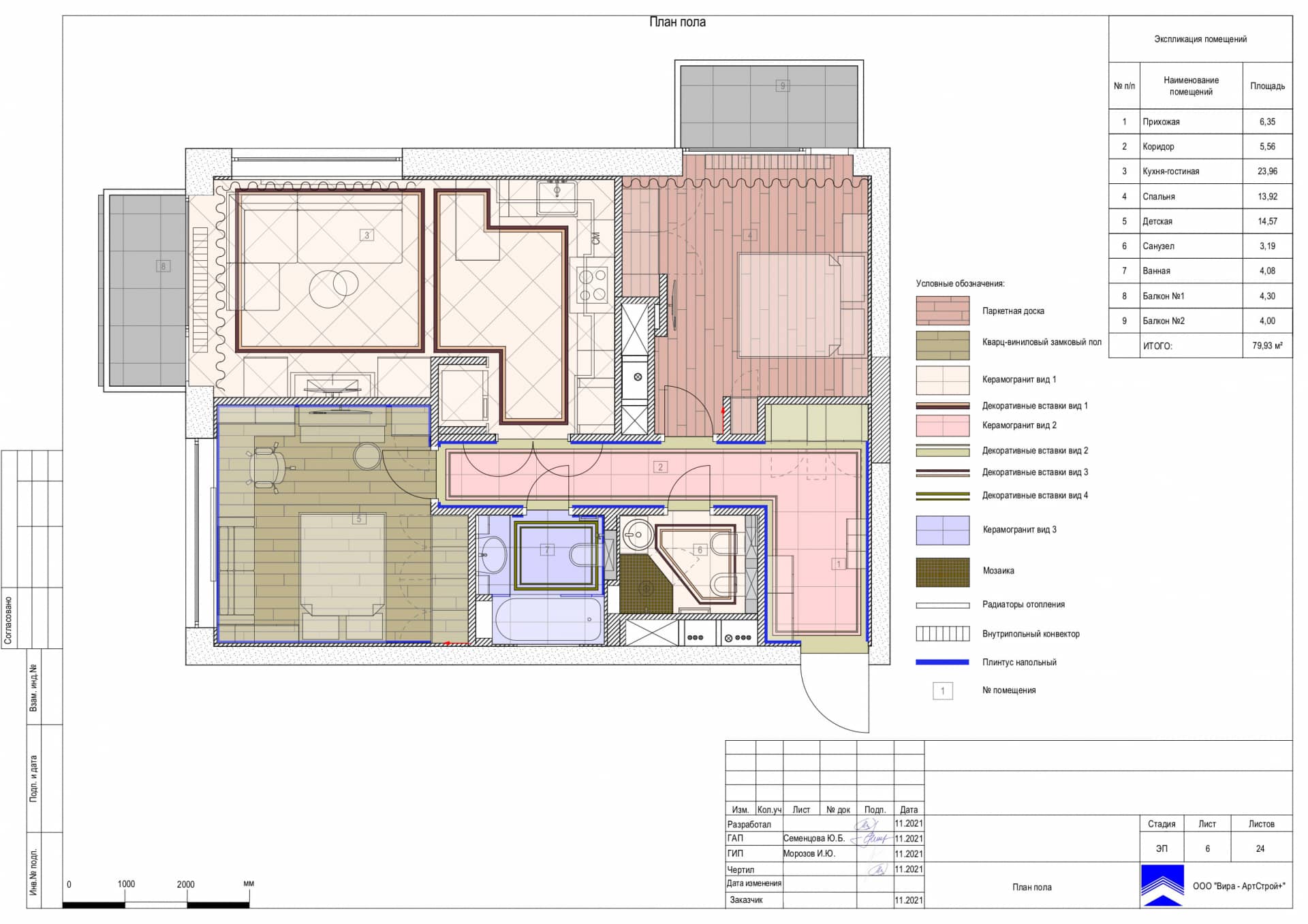 План пола, квартира 80 м² в ЖК «Джаз»