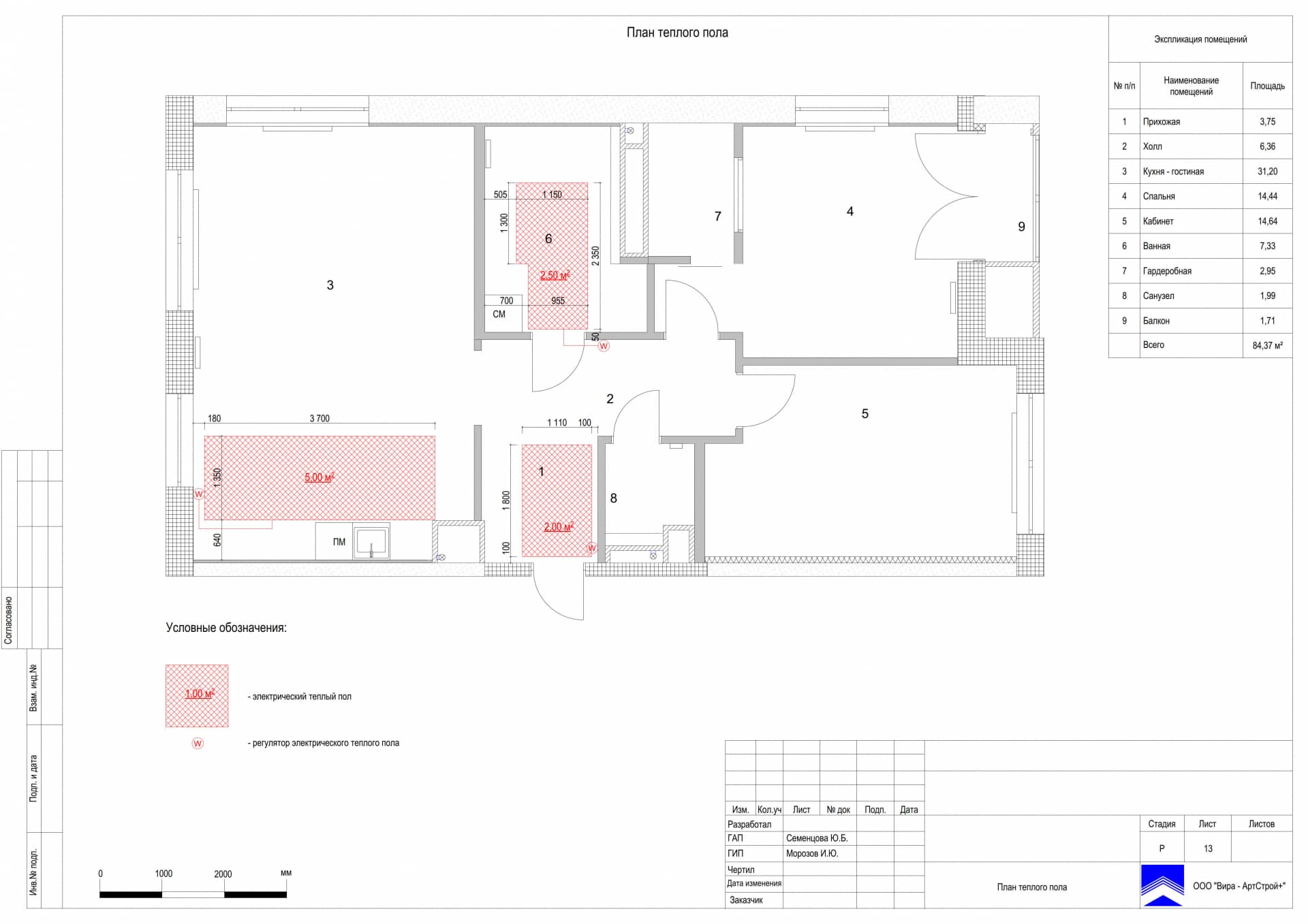 План тёплого пола, квартира 85 м² в ЖК «Сити Парк»