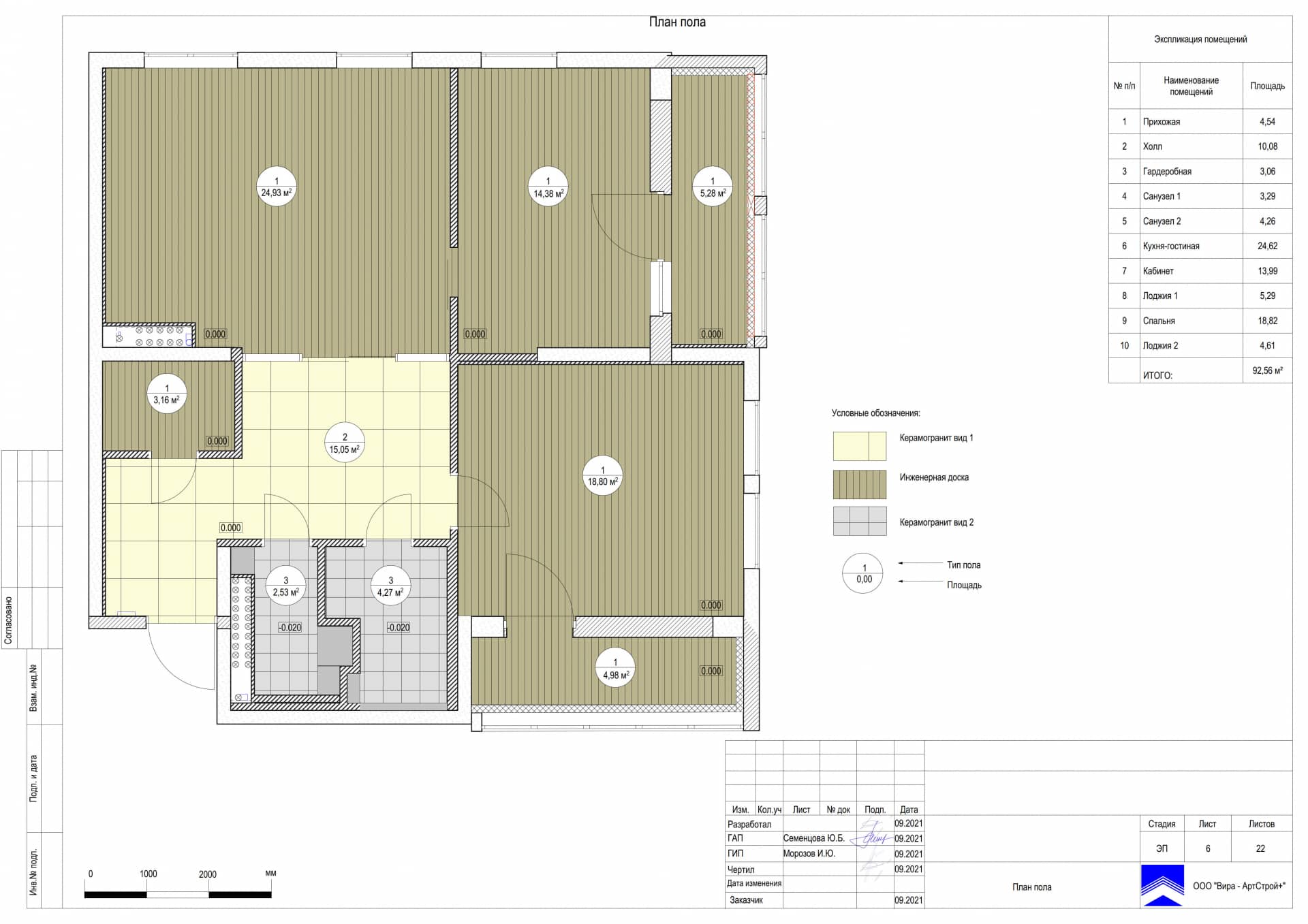 План пола, квартира 93 м² в ЖК «Квартал 38А»