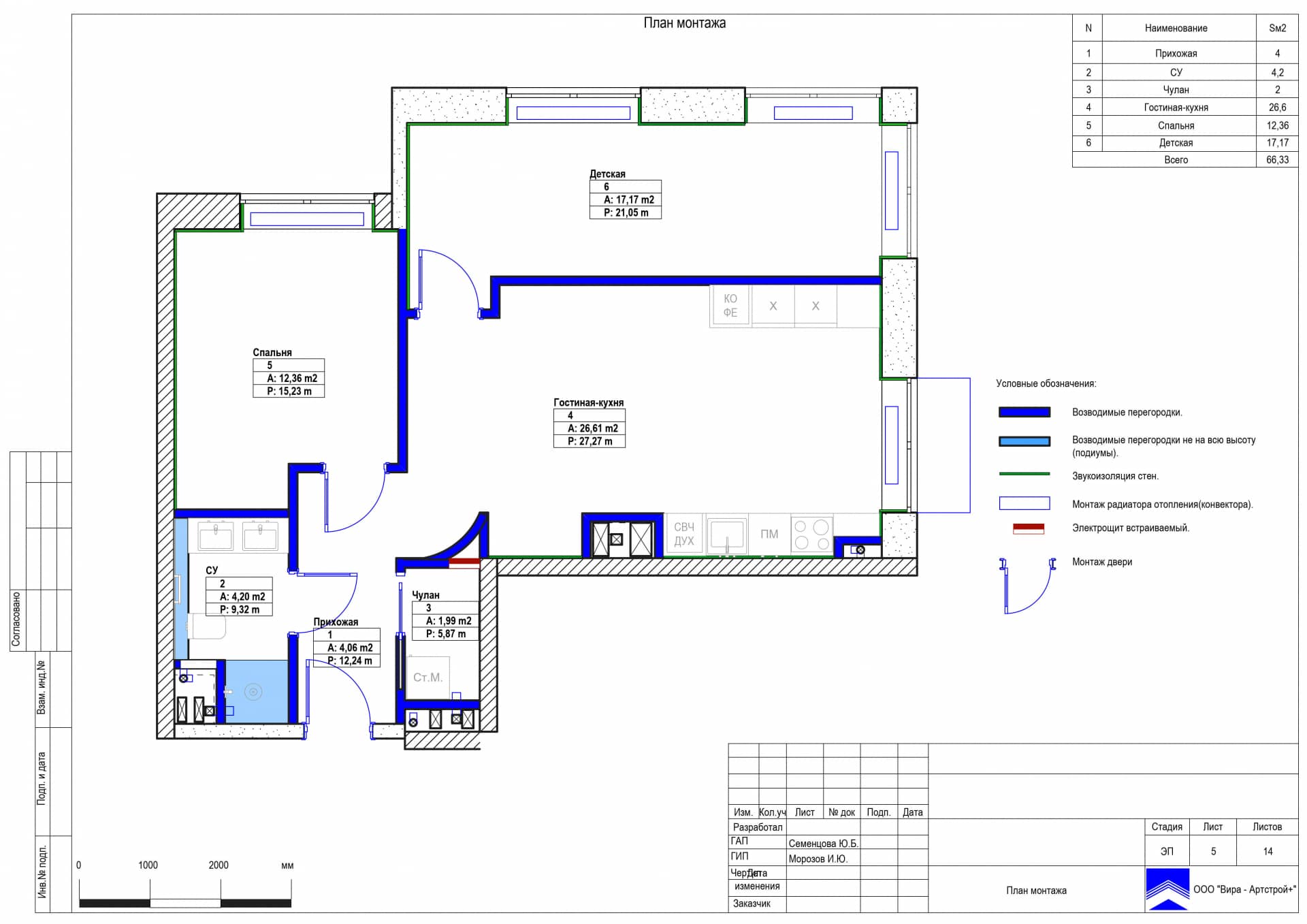 План монтажа, квартира 70 м² в ЖК «Discovery Park»