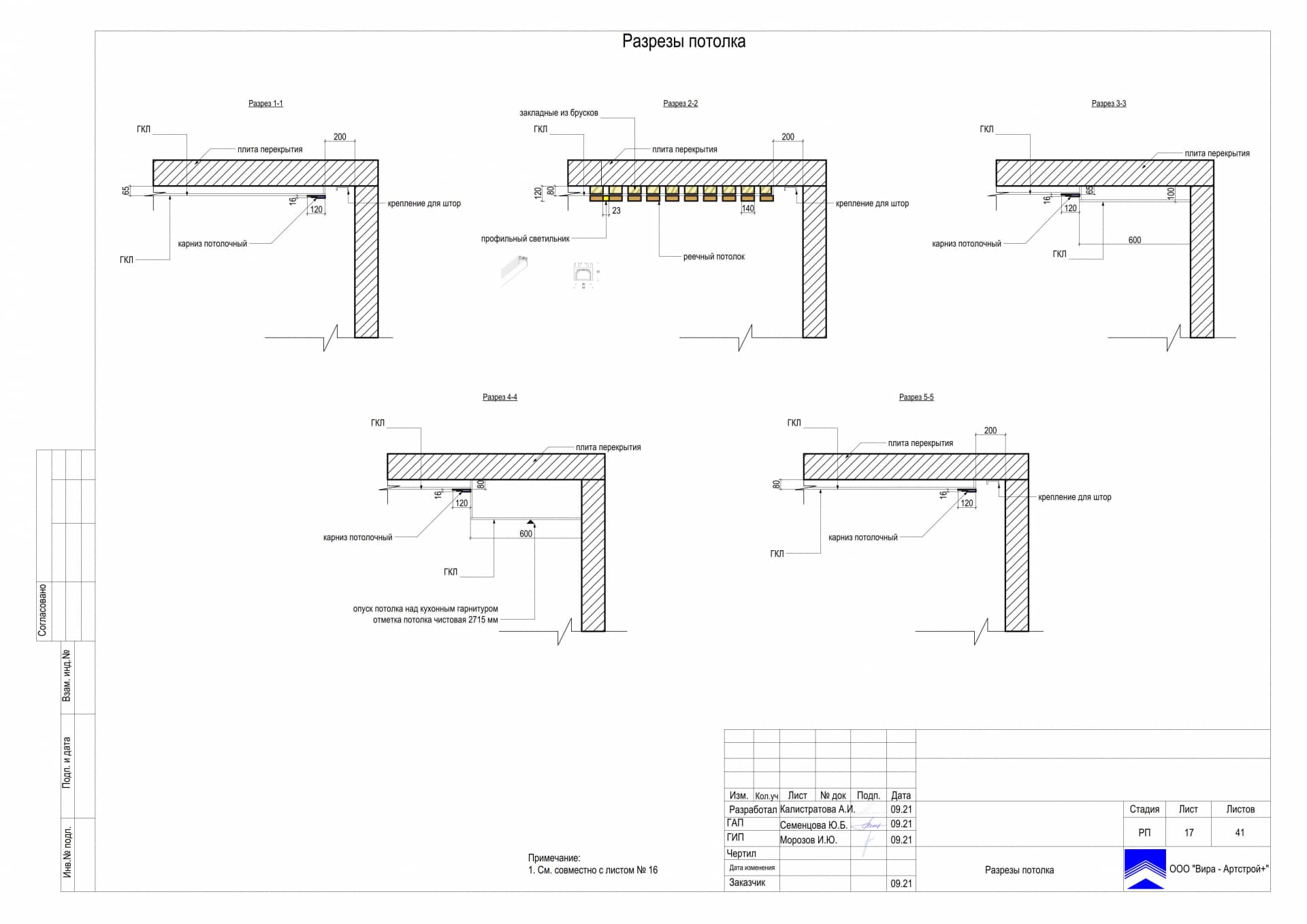 Разрезы потолка, квартира 114 м² в ЖК «Wellton Park»