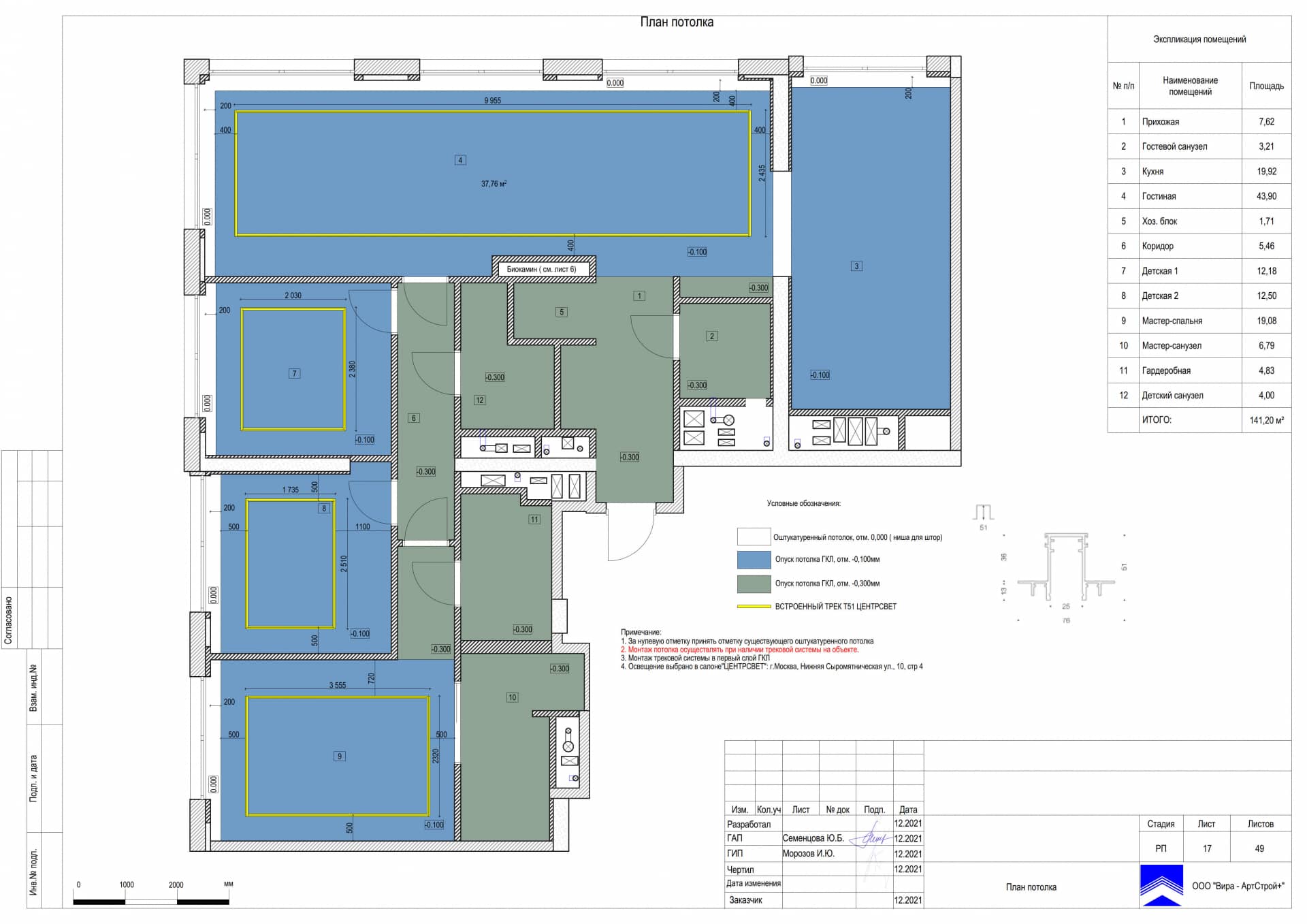 План потолка, квартира 142 м² в ЖК «Фили Сити»