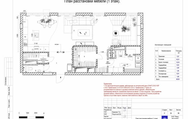 34 План расстановки мебели 1 этаж