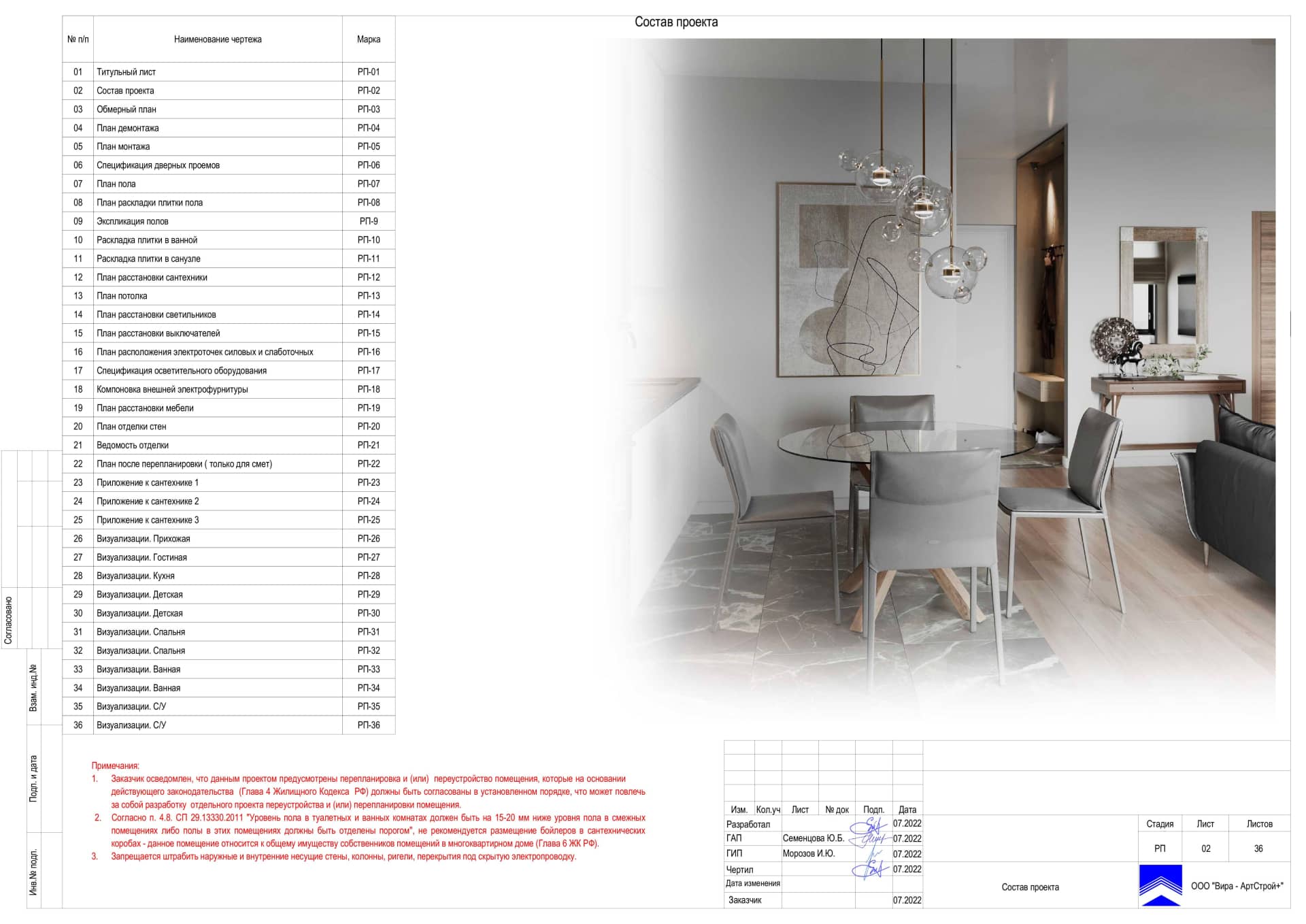 Состав проекта, квартира 71 м² в ЖК «Фили Сити»