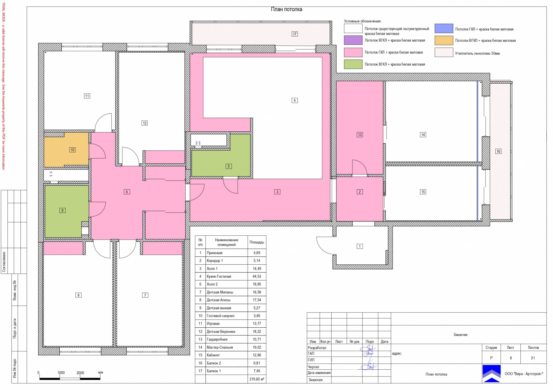 План потолка, квартира 220 м²